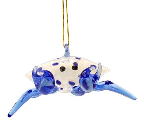 Blue Glass Crab Christmas Ornament, Glows in the Dark by Beachcombers