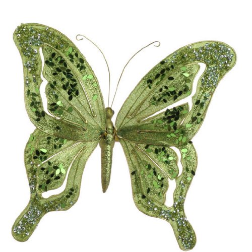 RAZ Imports – Jeweled Green Clip-On Butterfly 6.5″