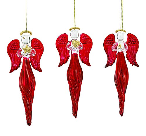 Kurt Adler 6-inch Glass Red Angel Ornaments, Set of 3