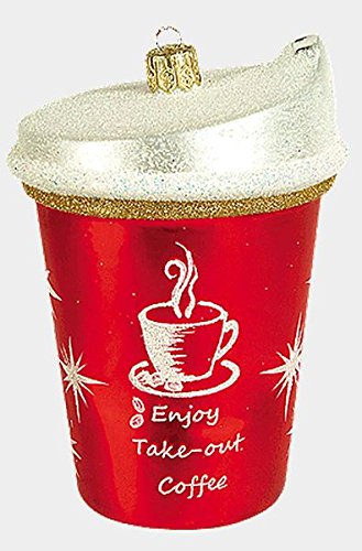 Take Out Coffee Cup Polish Mouth Blown Glass Christmas Ornament Decoration