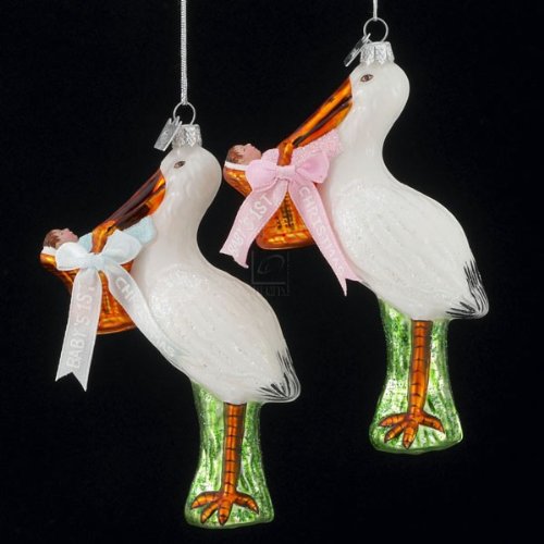 NOBLE GEMS GLASS “BABY S FIRST CHRISTMAS” STORK ORNAMENT