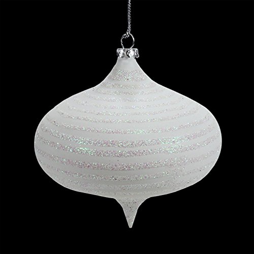 Winter White Glitter Striped Shatterproof Christmas Onion Ornament 4″ (100mm)