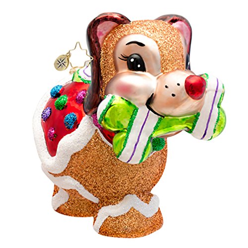 Christopher Radko Glass Sugar Pooch Dog with Bone Christmas Ornament #1017248