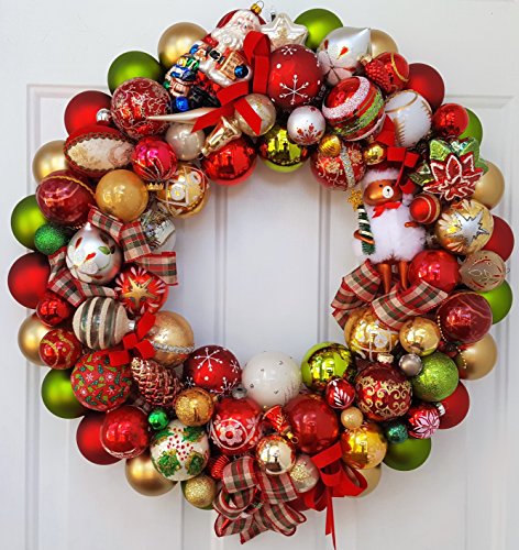 24″ Traditional Glass Ornament Christmas Holiday Wreath