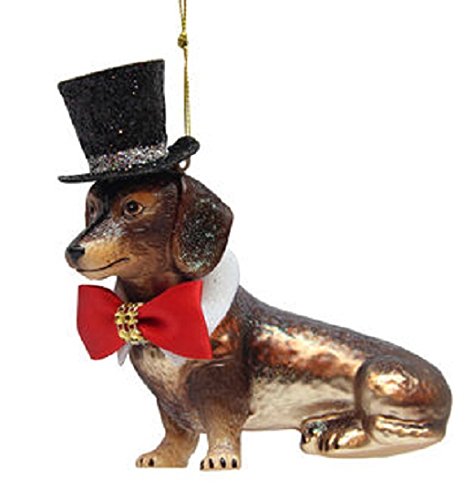 December Diamonds Dachshund with Black Top Hat Glass Christmas Ornament 7980576