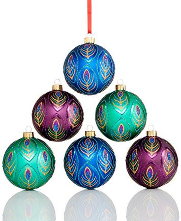 Holiday Lane Set of 6 Shatterproof Ornaments (Peacock)