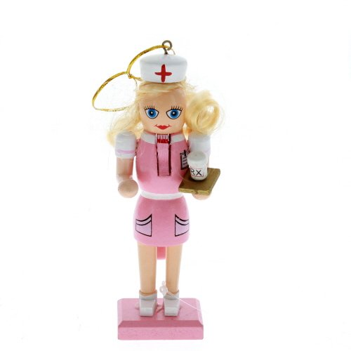 Female Nurse in Pink Scrubs Wooden Christmas Nutcracker Ornament Decoration New