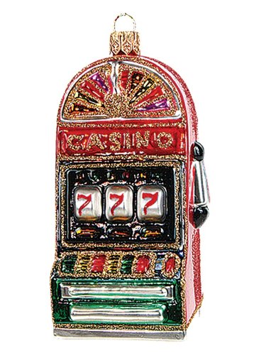 Casino Slot Machine Polish Blown Glass Christmas Ornament Las Vegas Decoration