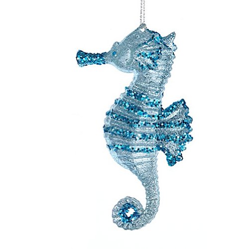 Christmas Ornament Glittered Plastic Seahorse Ornament Blue