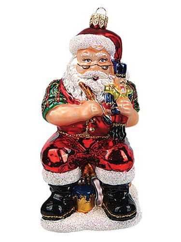 Santa Claus Working on Nutcracker Polish Glass Christmas Ornament Decoration