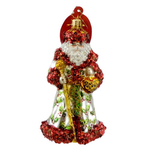 Christopher Radko LUXBERRY HOLIDAY Blown Glass Ornament Santa Heart Holly