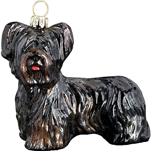 Skye Terrier Black Dog Polish Glass Christmas Ornament Made in Poland Decoration
