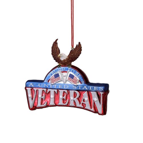 4.25″ PAINTED GLASS “PROUD TO BE A UNITED STATES VETERAN” PLAQUE W/RESIN EAGLE HANGING ORNAMENT