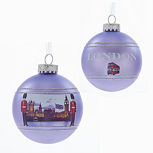 Kurt Adler 80 MM Glass Purple London Ball Christmas Ornament