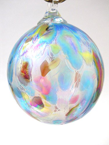 New Hand Blown Glass Ball Christmas Ornament USA Iridized Blue Hanging