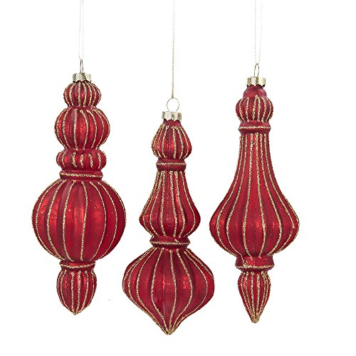 Kurt Adler 7-inch Molded Glass Red Finial Ornaments, Set of 3