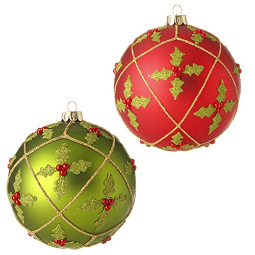 RAZ Imports – 4″ Holly Ball Ornaments – Set of 2