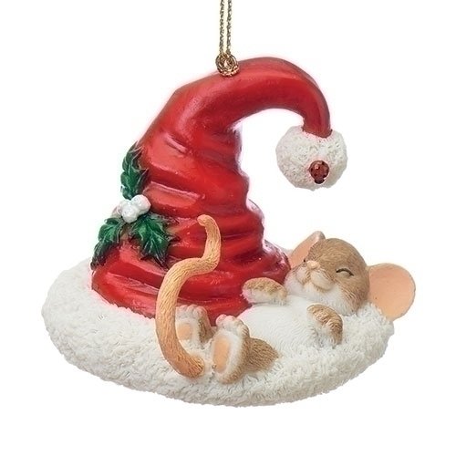 A Little Holiday Cat Nap – Mouse Sleeping With Santa Hat Ornament