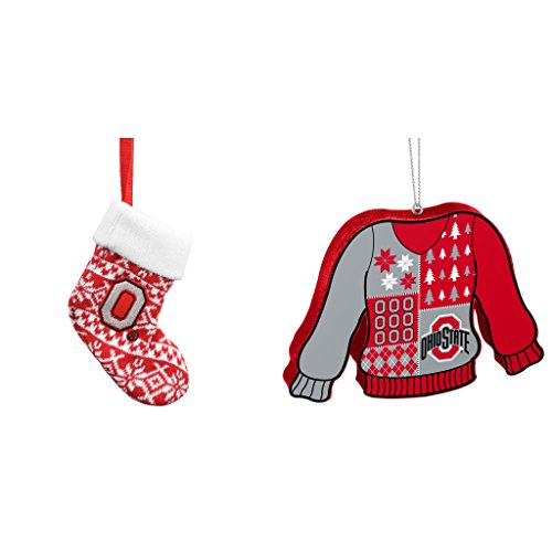 NCAA Ohio State Buckeyes ORNAMENT STOCKING KNIT Foam Ugly Sweater Christmas Ornament Bundle 2 Pack By Forever Collectibles