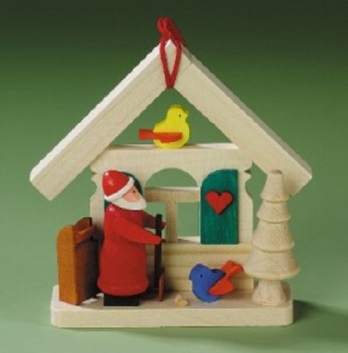 Santa House with Birds German Wood Christmas Tree Ornament Decoration Germany