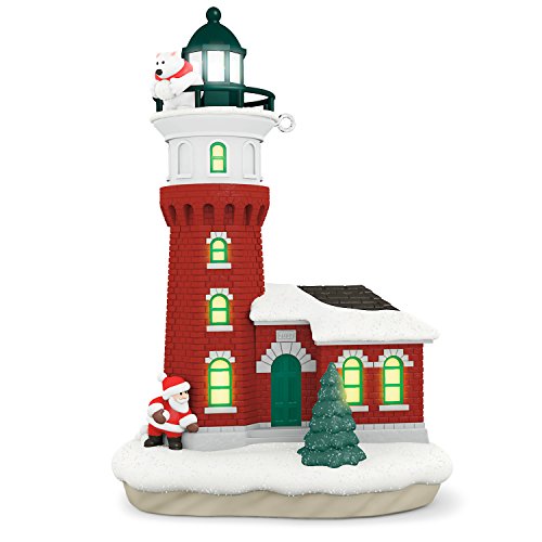 Hallmark Keepsake 2017 Santa and Polar Bear Holiday Lighthouse Dated Christmas Ornament With Light