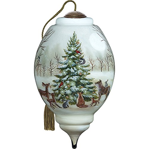 Precious Moments, Ne’Qwa Art 7171132 Hand Painted Blown Glass Standard Marquis Shaped Woodland Christmas Scene Ornament, 5.5-inches