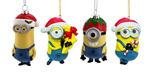 Kurt Adler Despicable Me Dave And Carl With Santa Hats Minions Christmas Ornament Set of 4