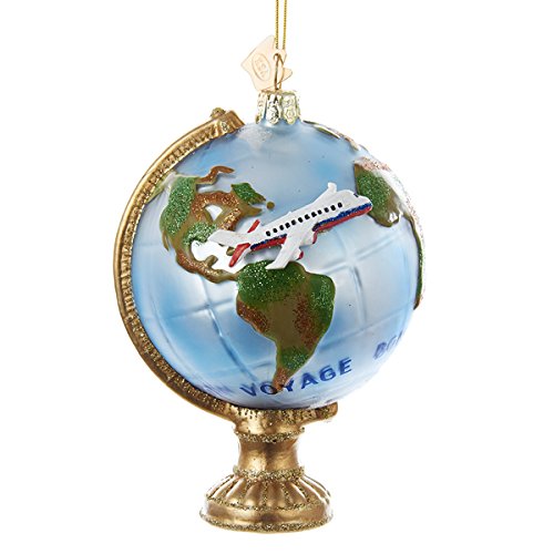 Kurt Adler Noble Gems Globe with Airplane Christmas Ornament