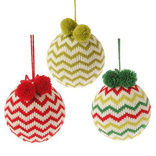 RAZ 4″ Chevron Knit Ball Christmas Ornament Set of 3