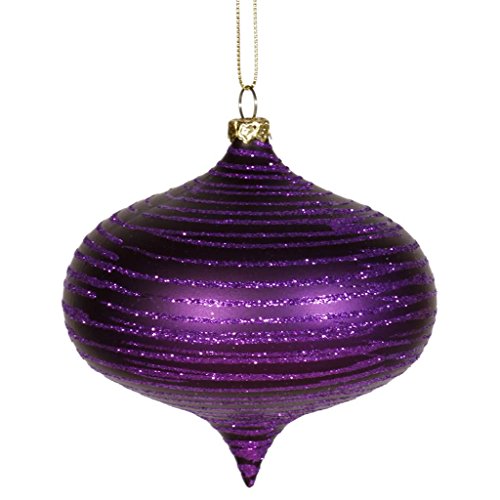 Vickerman Purple Passion Glitter Striped Shatterproof Christmas Onion Ornament 4″ (100mm)
