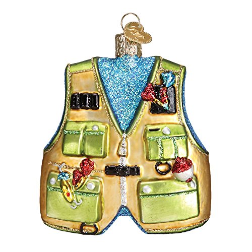 Old World Christmas Fishing Vest Glass Blown Ornament