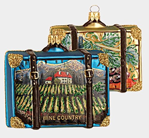 Wine Country Travel Suitcase Polish Glass Christmas Tree Ornament Decoration