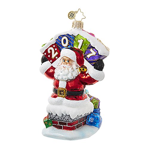 Christopher Radko He Came With A Bound 2017 Dated Santa Glass Ornament – 5″H.