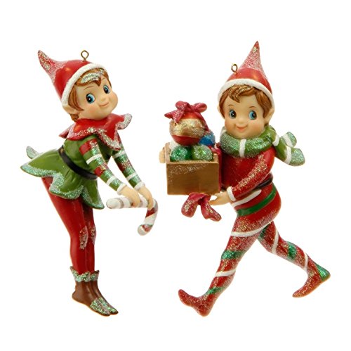 Red & Green Elf Ornaments 5″: set of 2