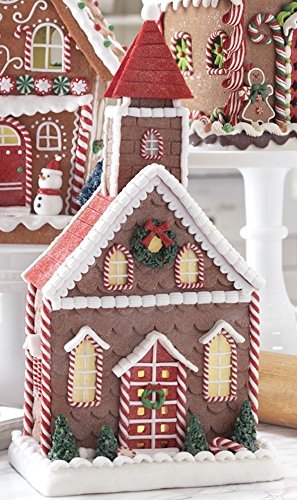 Lighted Claydough Gingerbread Church with Candy and Decorations, 14.5 Inch (Battery Operated)