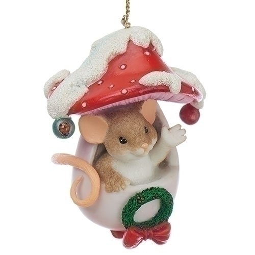 Holiday Hello Mouse in Toadstool 3 Inch Resin Hanging Tree Ornament