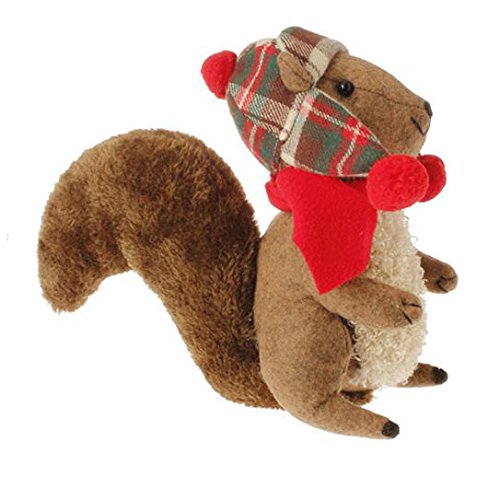 9.75″ Country Rustic Style Brown Plush Squirrel with Red Plaid Hat & Scarf Christmas Ornament