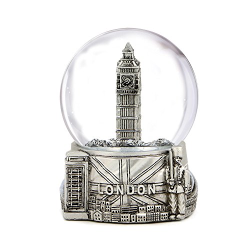 Silver London Snow Globe with Big Ben and Union Jack Flag, (3.5 Inches Tall), London Snow Globe