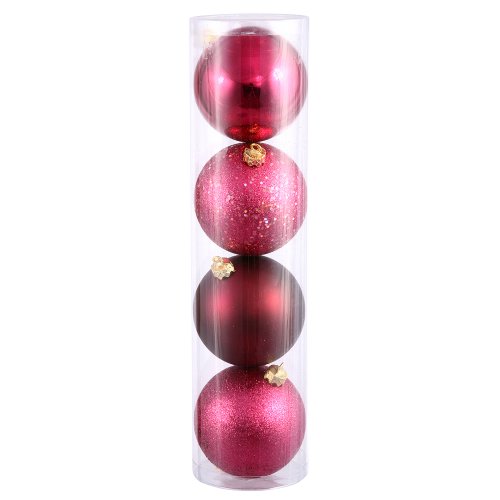 Vickerman Shatterproof Assorted Ball Ornaments Featuring Shiny, Matte, Sequin, and Glitter Finishes, 96 per Box, 1.6″, Wine