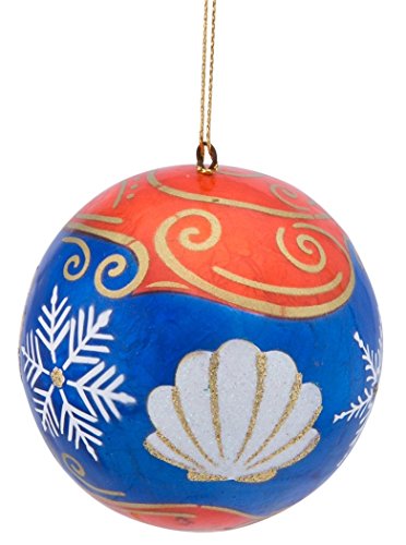 Capiz Ornament Blue and Orange with Seashells