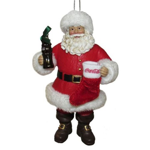 Kurt Adler Fabriche Coca-Cola Santa with Bottle and Stocking Ornament #CC9173