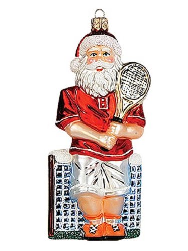 Santa Playing Tennis Polish Mouth Blown Glass Christmas Ornament Decoration