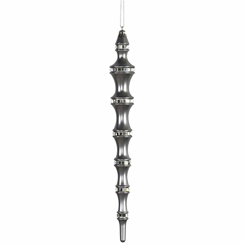 Vickerman 4 Count Pewter Mirrored Shatterproof Icicle Finial Christmas Ornaments, 12″