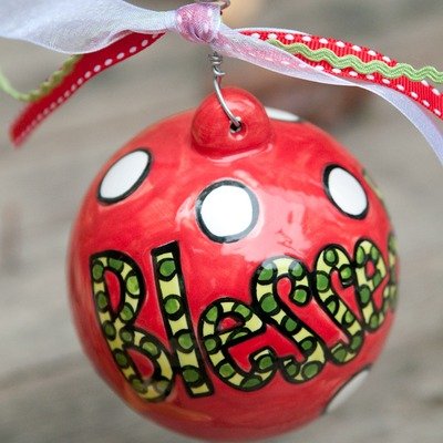 Polka Dot “Blessed” Ball Ornament