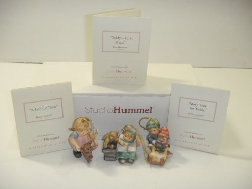 Studio Hummel Set 22 # 96060 Christmas Ornament Collection … Story Time For Teddy , Teddy’s FIrst Steps , A SLed For Three