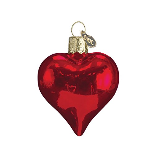 Old World Christmas Shiny Red Heart Glass Blown Ornament