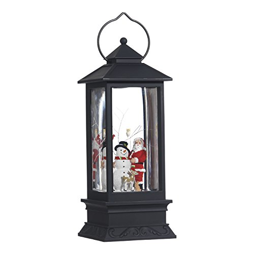Lighted Snow Globe Lantern: 11 Inch, Black Holiday Water Lantern by RAZ Imports (Santa and Snowman)