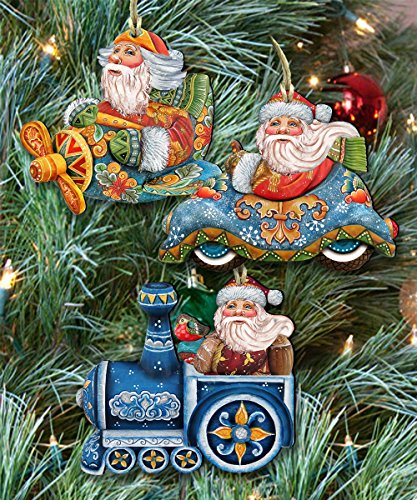 G.DeBrekht Christmas Arrival Holiday Keepsake Wooden Ornaments Set of 3