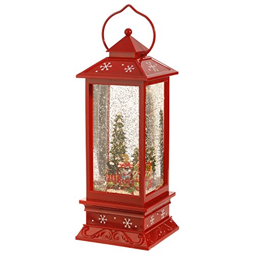 Lighted Snow Globe Lantern: 11 Inch, Red Holiday Water Lantern by RAZ Imports (Snowman and Train)