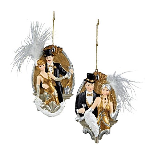 Kurt Adler 4.75″ Resin Gold Deco Couple Ornament Set